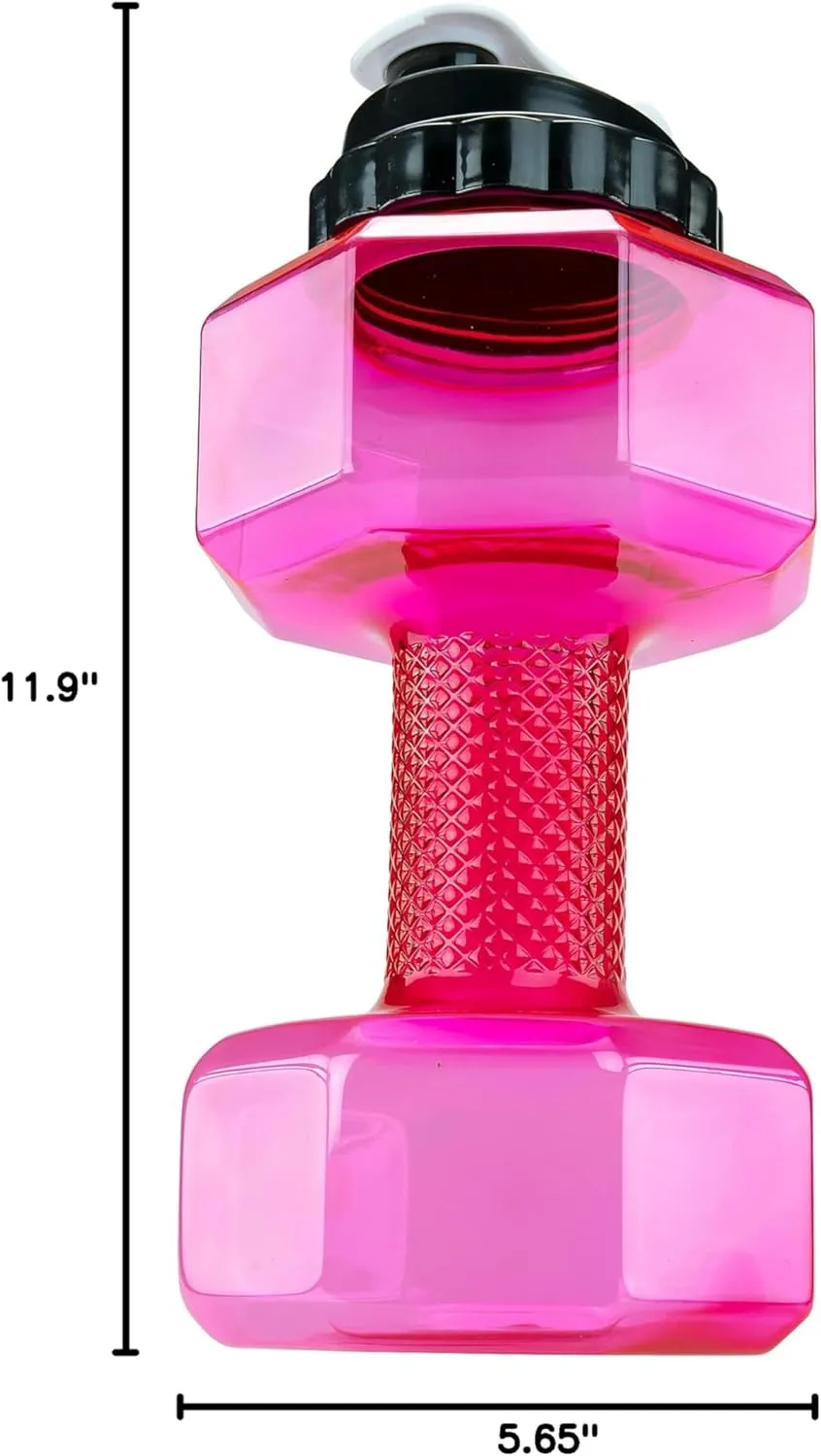 SH Dumbbell Water Bottle 2.2L – Pink See-Through Fitness & Gym Sports Bottle for Workout Hydration, Portable Design