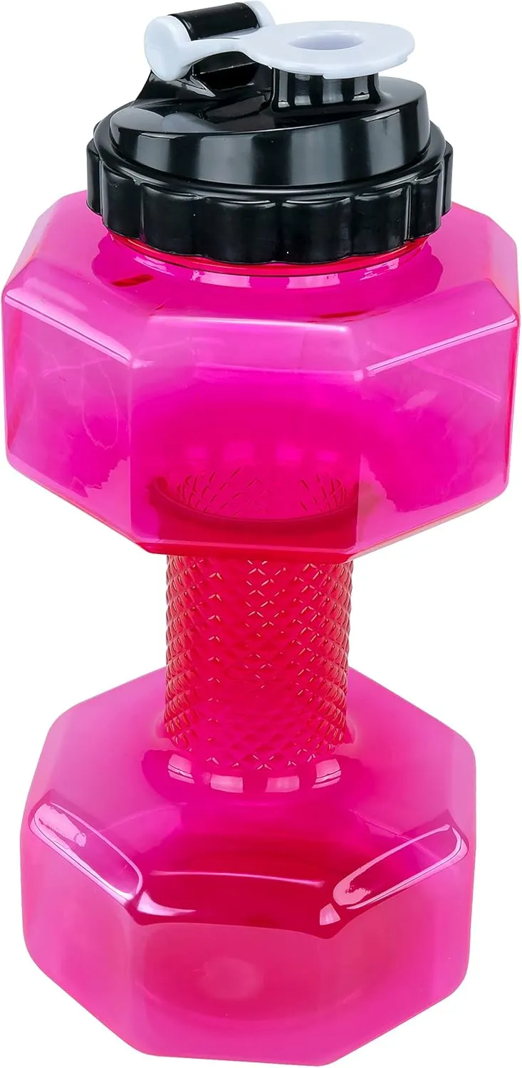 SH Dumbbell Water Bottle 2.2L – Pink See-Through Fitness & Gym Sports Bottle for Workout Hydration, Portable Design