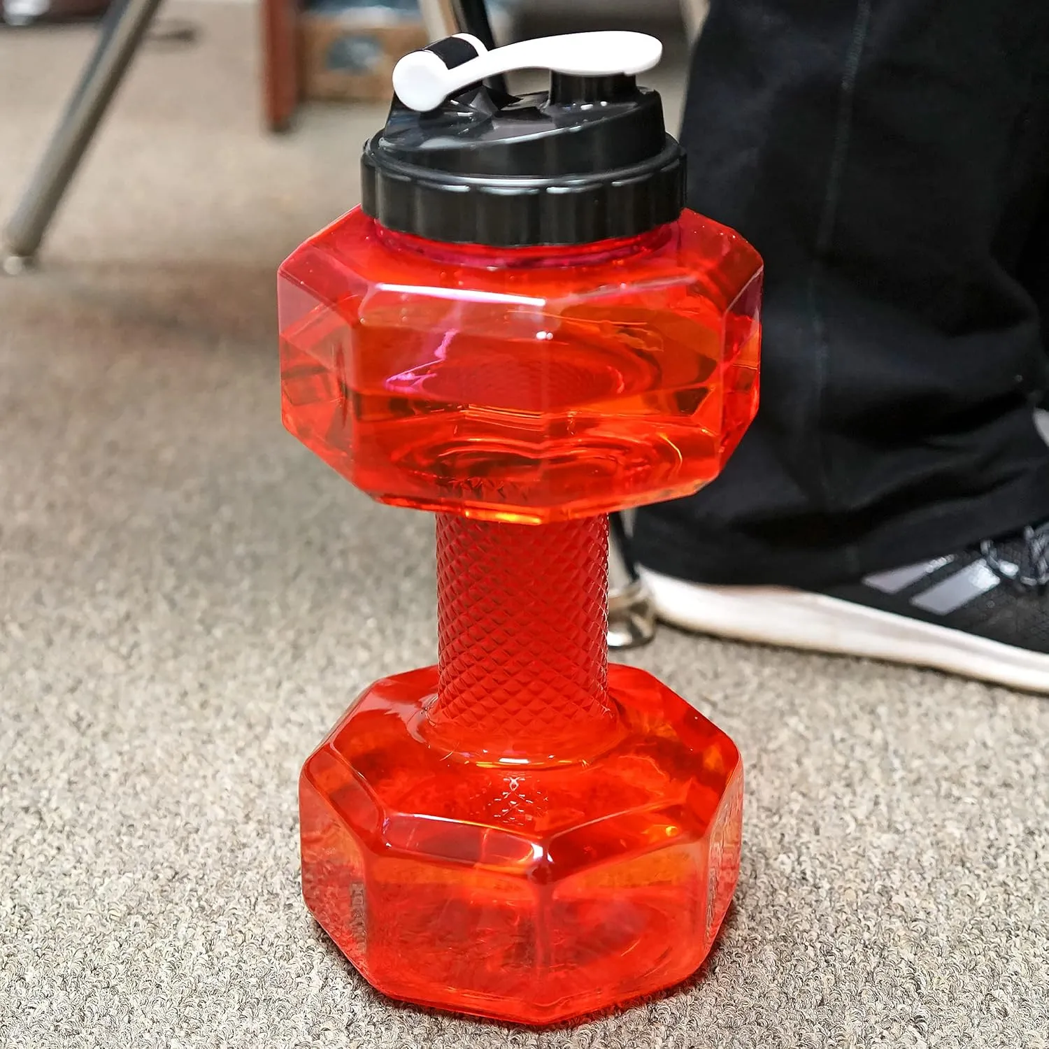 SH Dumbbell Water Bottle 2.2L – Pink See-Through Fitness & Gym Sports Bottle for Workout Hydration, Portable Design