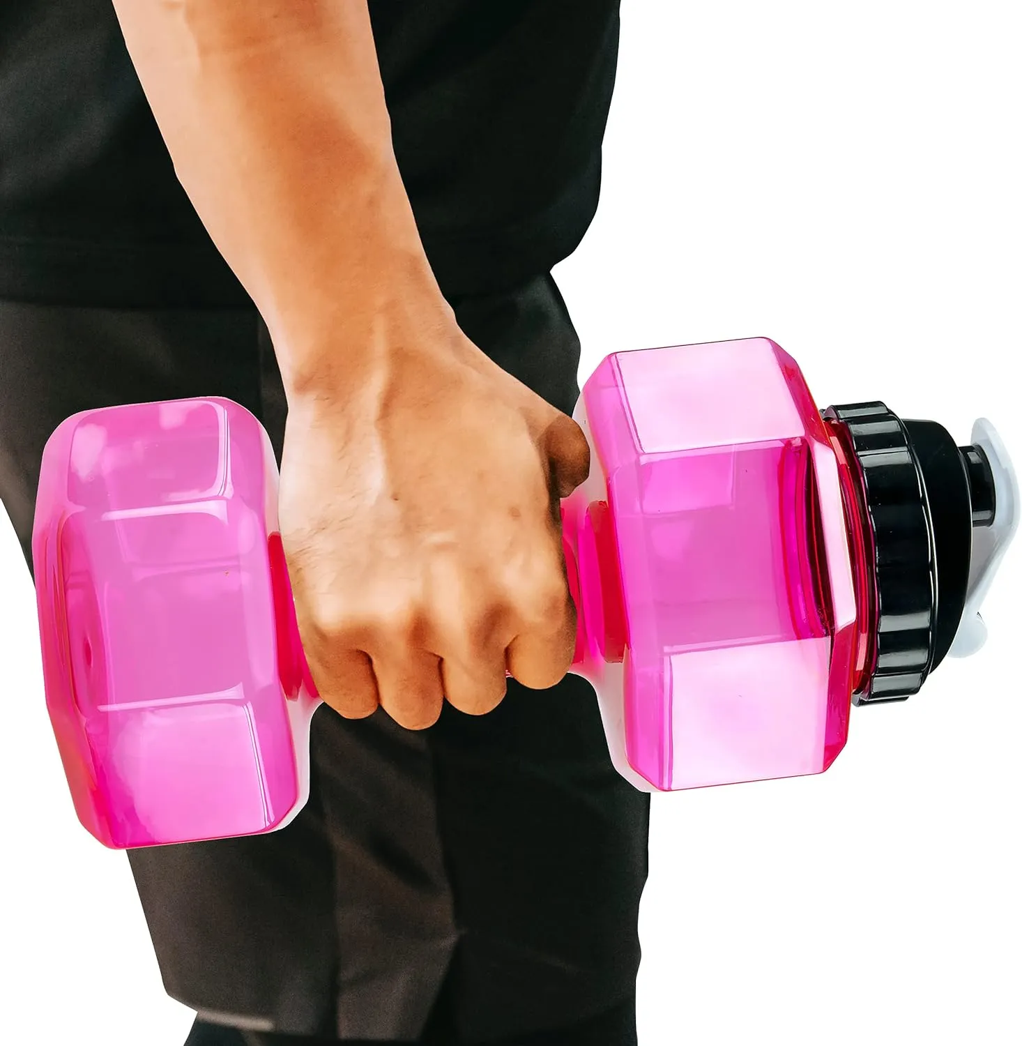 SH Dumbbell Water Bottle 2.2L – Pink See-Through Fitness & Gym Sports Bottle for Workout Hydration, Portable Design