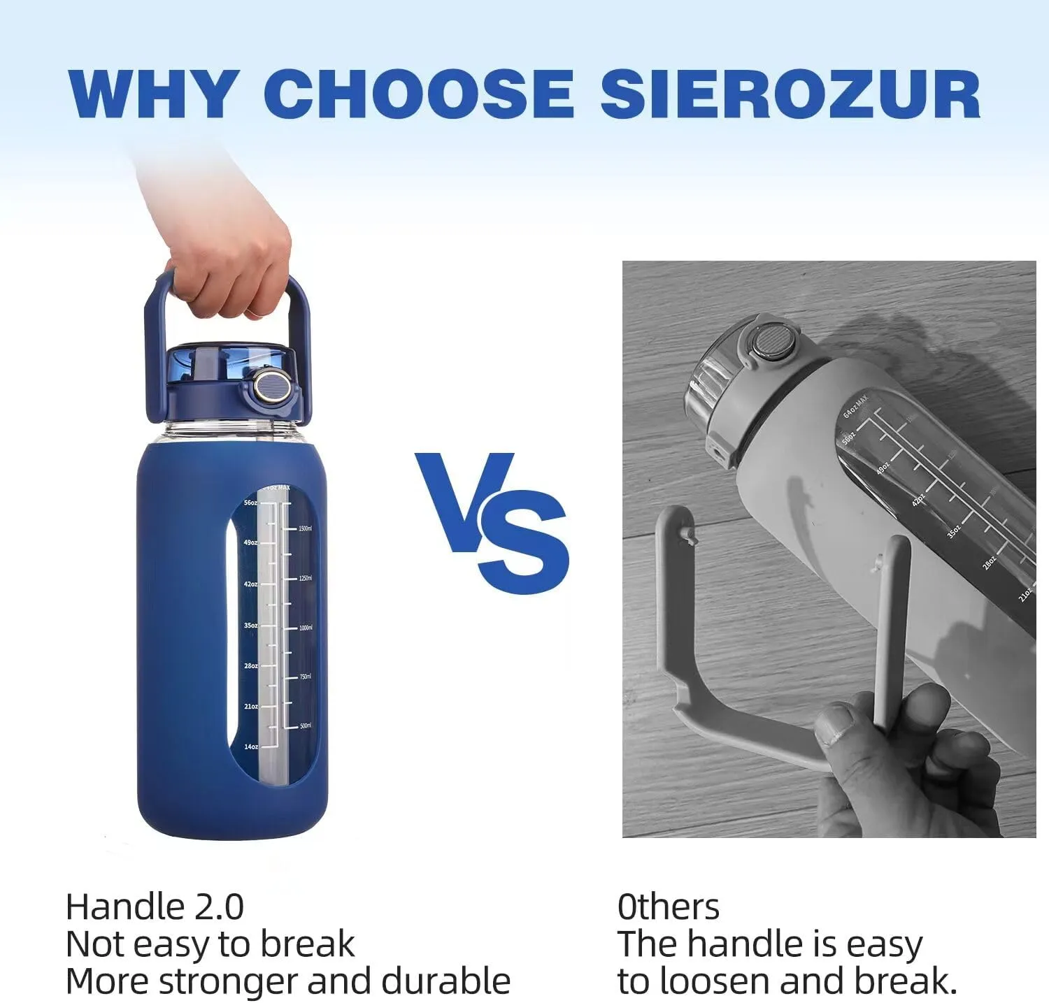 SIEROZUR 64oz Glass Water Bottle with Straw and Handle Lid Half Gallon Motivational Glass Bottle with Silicone Sleeve and Time Marker Large Reusable Sports Water Jug for Gym Home Workout