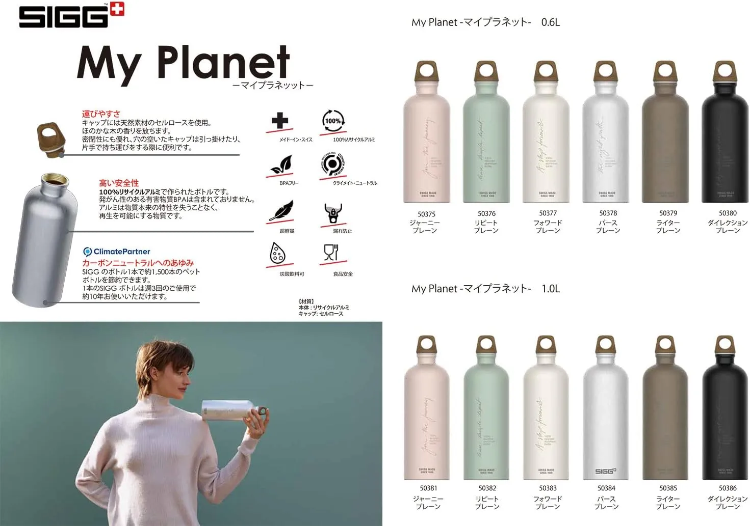 SIGG 50380 Outdoor Water Bottle, Swiss Aluminum Bottle, My Planet, 0.6L, Direction Plain