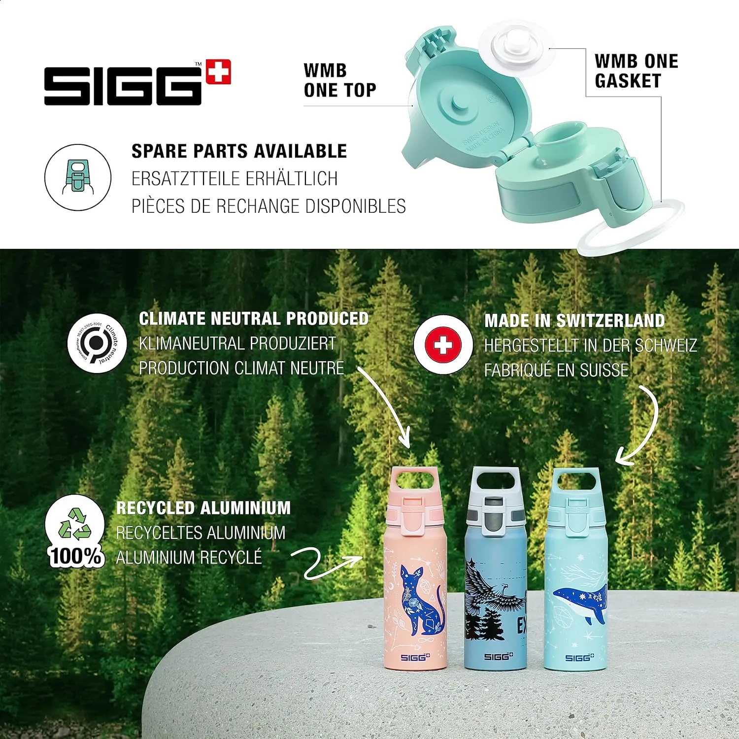 SIGG - Aluminium Kids Water Bottle - WMB ONE Dive - Suitable For Carbonated Beverages - Leakproof - Lightweight - BPA Free - Climate Neutral Certified - Light Blue - 20 Oz