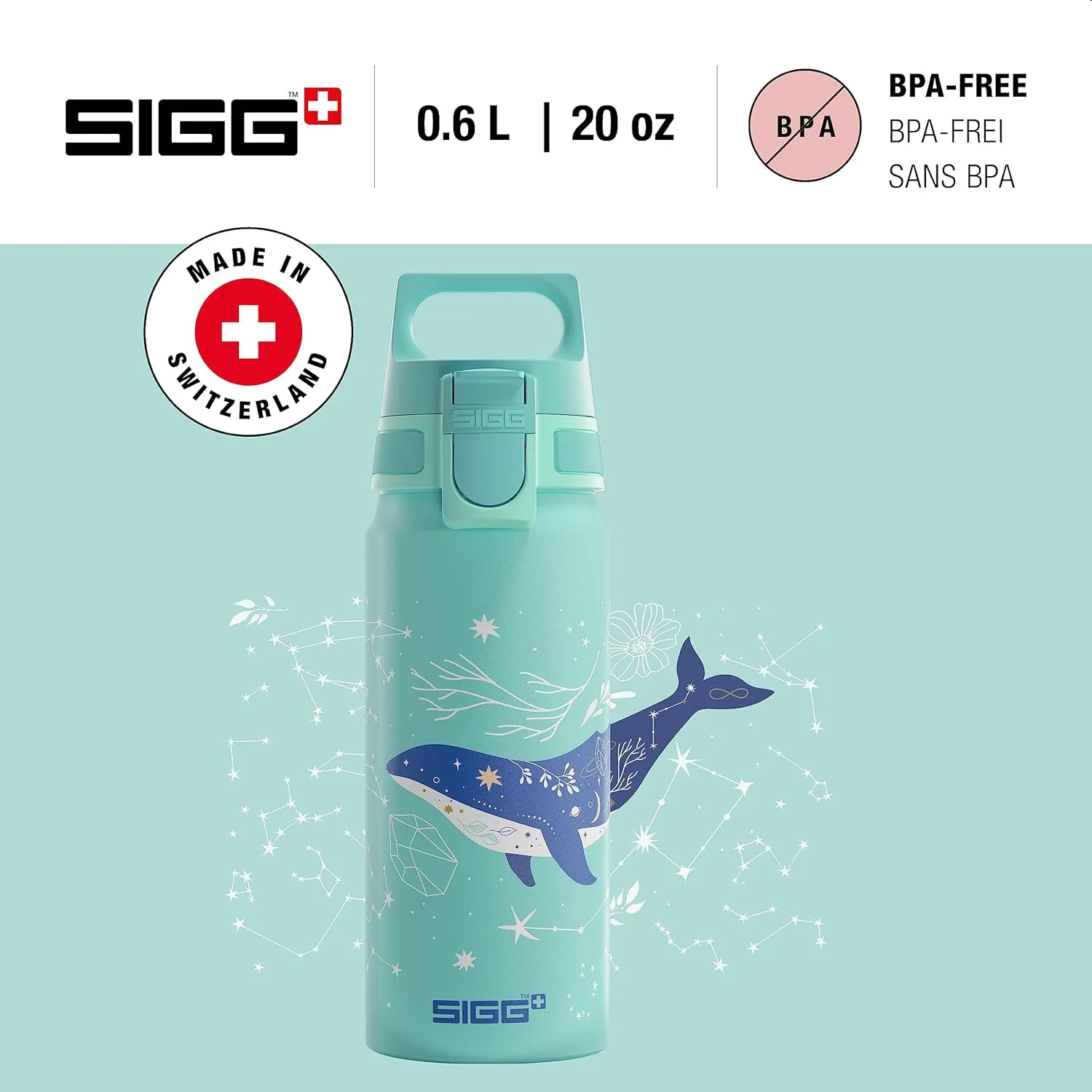 SIGG - Aluminium Kids Water Bottle - WMB ONE Dive - Suitable For Carbonated Beverages - Leakproof - Lightweight - BPA Free - Climate Neutral Certified - Light Blue - 20 Oz