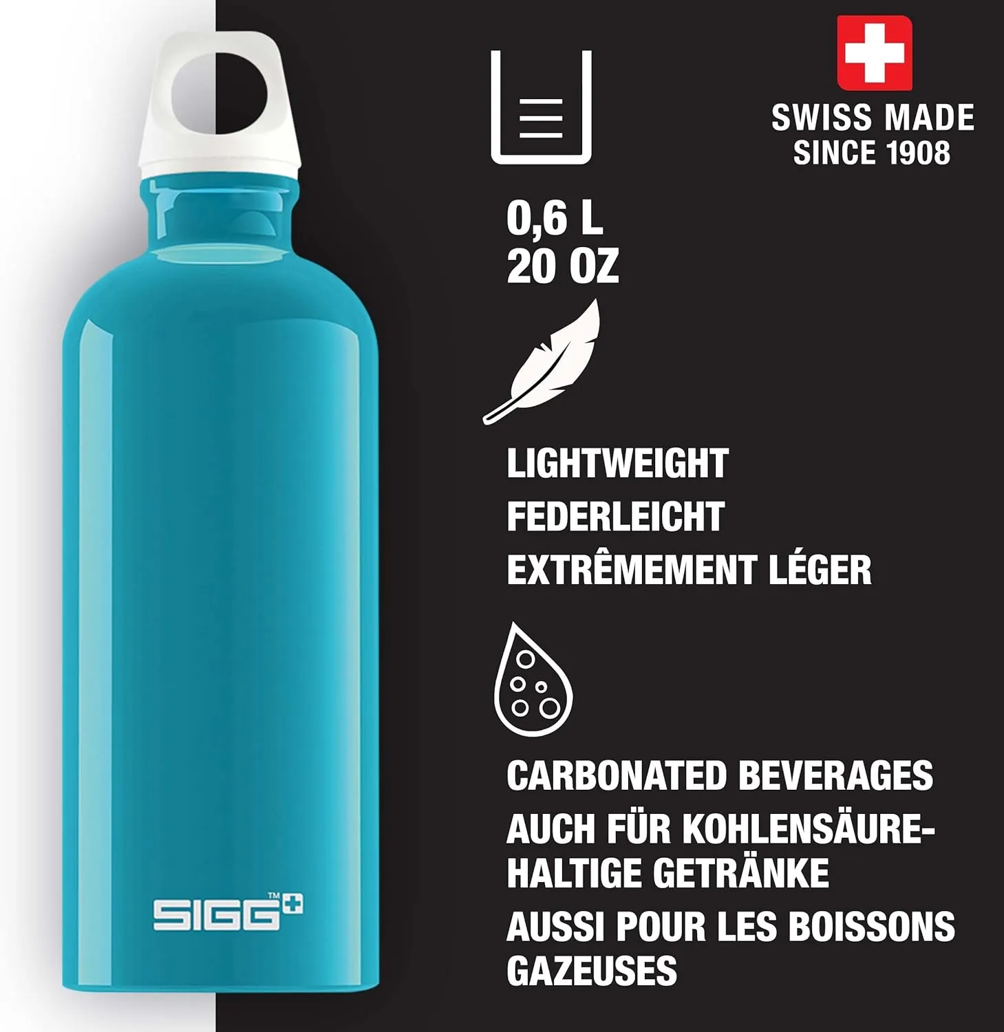 SIGG - Aluminum Water Bottle - Traveller - Made in Switzerland - Carbonated Drinks - Recycled - BPA-Free - 20Oz / 34Oz