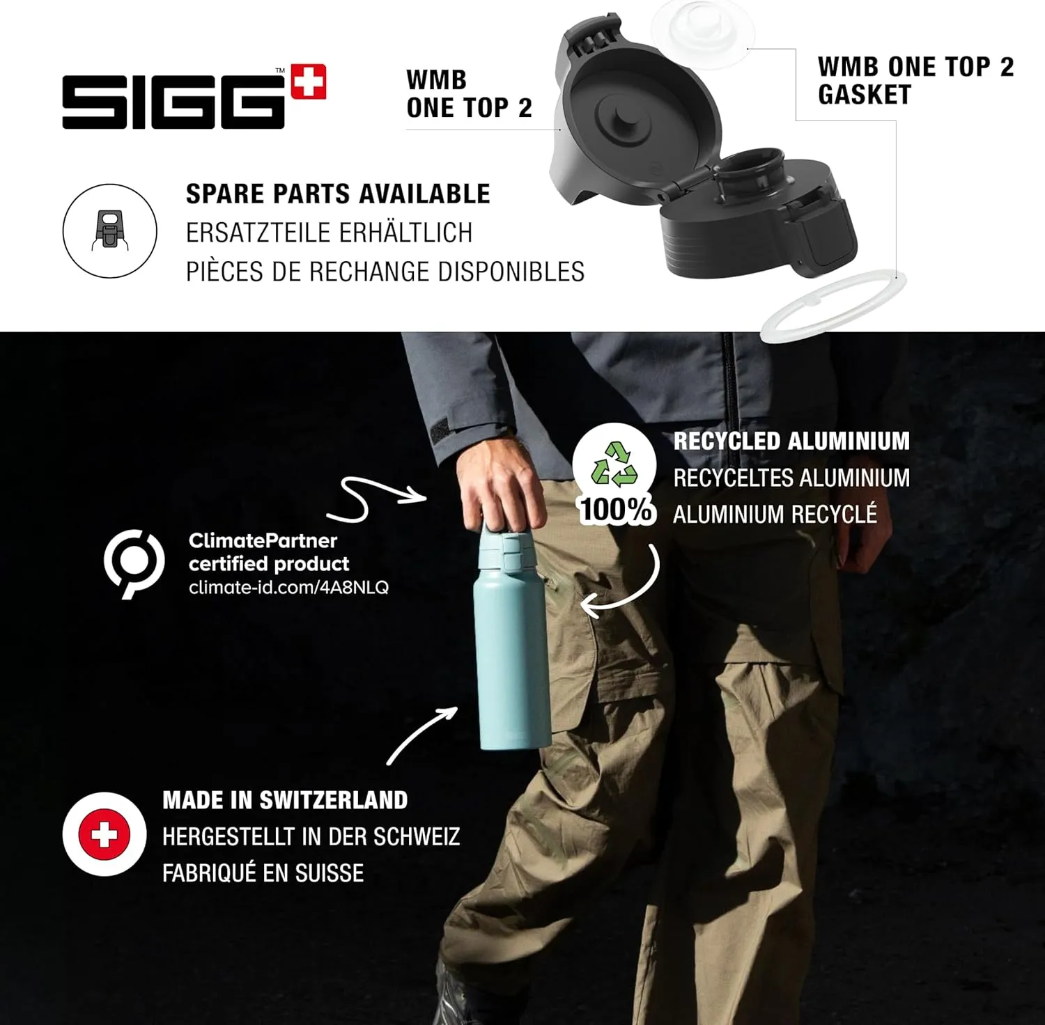 Sigg - Aluminum Water Bottle - WMB Pathfinder Alu - ClimatePartner Certified - Suitable For Carbonated Beverages - Leakproof & Lightweight - BPA Free - Grey - 0.75 L