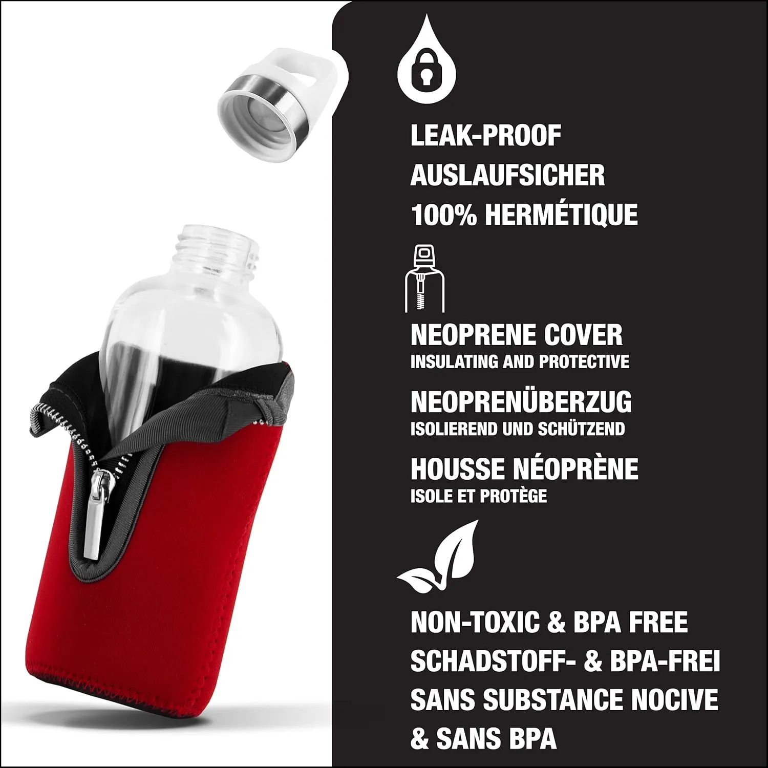SIGG - Glass Water Bottle - Stella Red - With Neoprene Pouch - Leakproof - Dishwasher Safe - BPA Free - Recycled Glass - 17 Oz