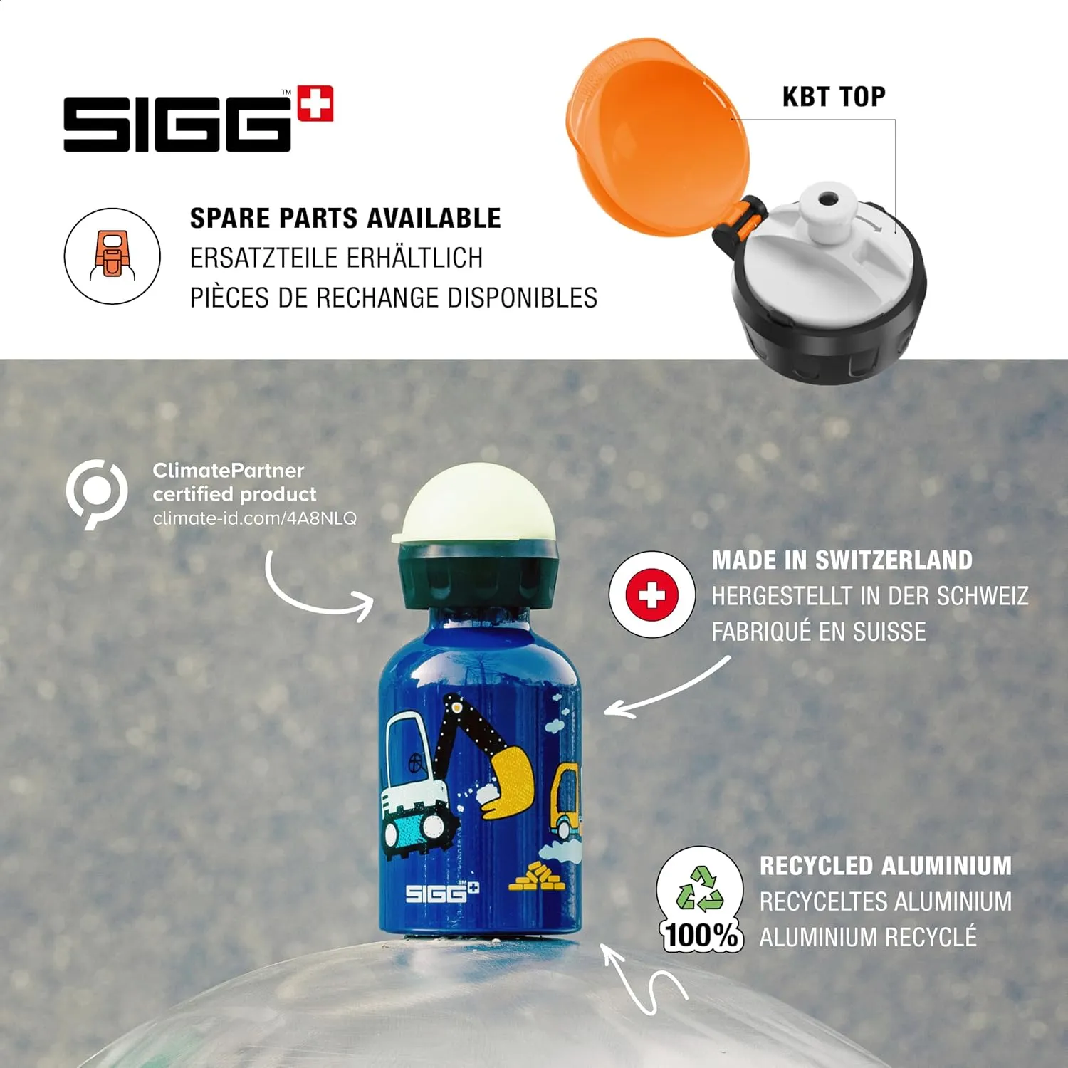 Sigg - Kids Water Bottle - KBT - Made in Switzerland - Leakproof - BPA Free - for Kindergarten, Preschool, School 10 Oz