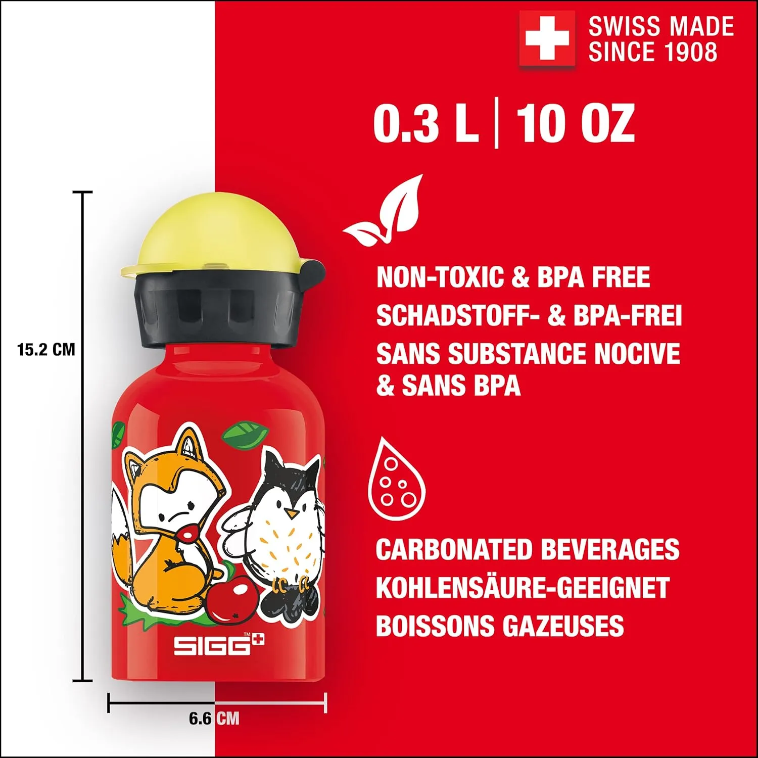 Sigg - Kids Water Bottle - KBT - Made in Switzerland - Leakproof - BPA Free - for Kindergarten, Preschool, School 10 Oz
