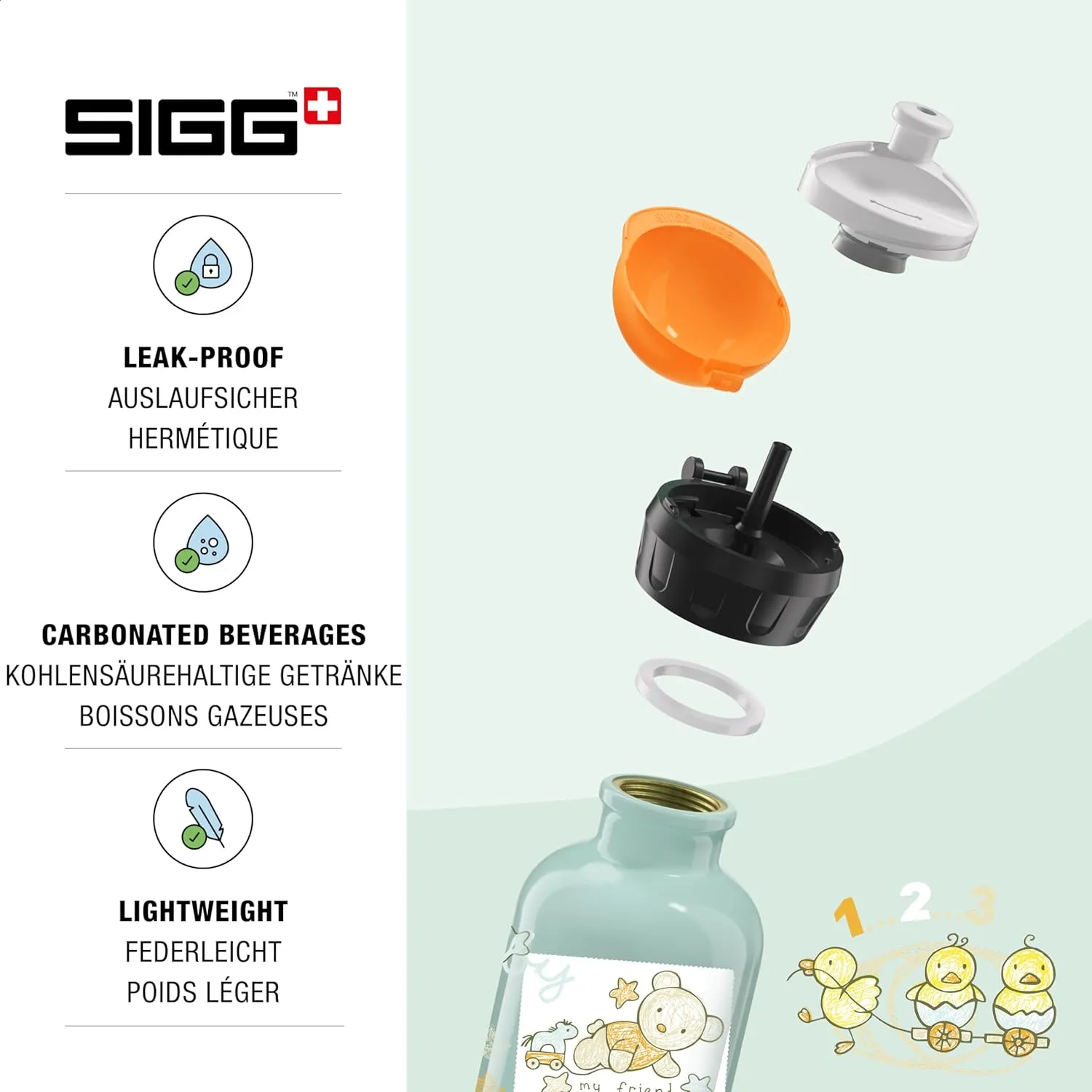 Sigg - Kids Water Bottle - KBT - Made in Switzerland - Leakproof - BPA Free - for Kindergarten, Preschool, School 10 Oz
