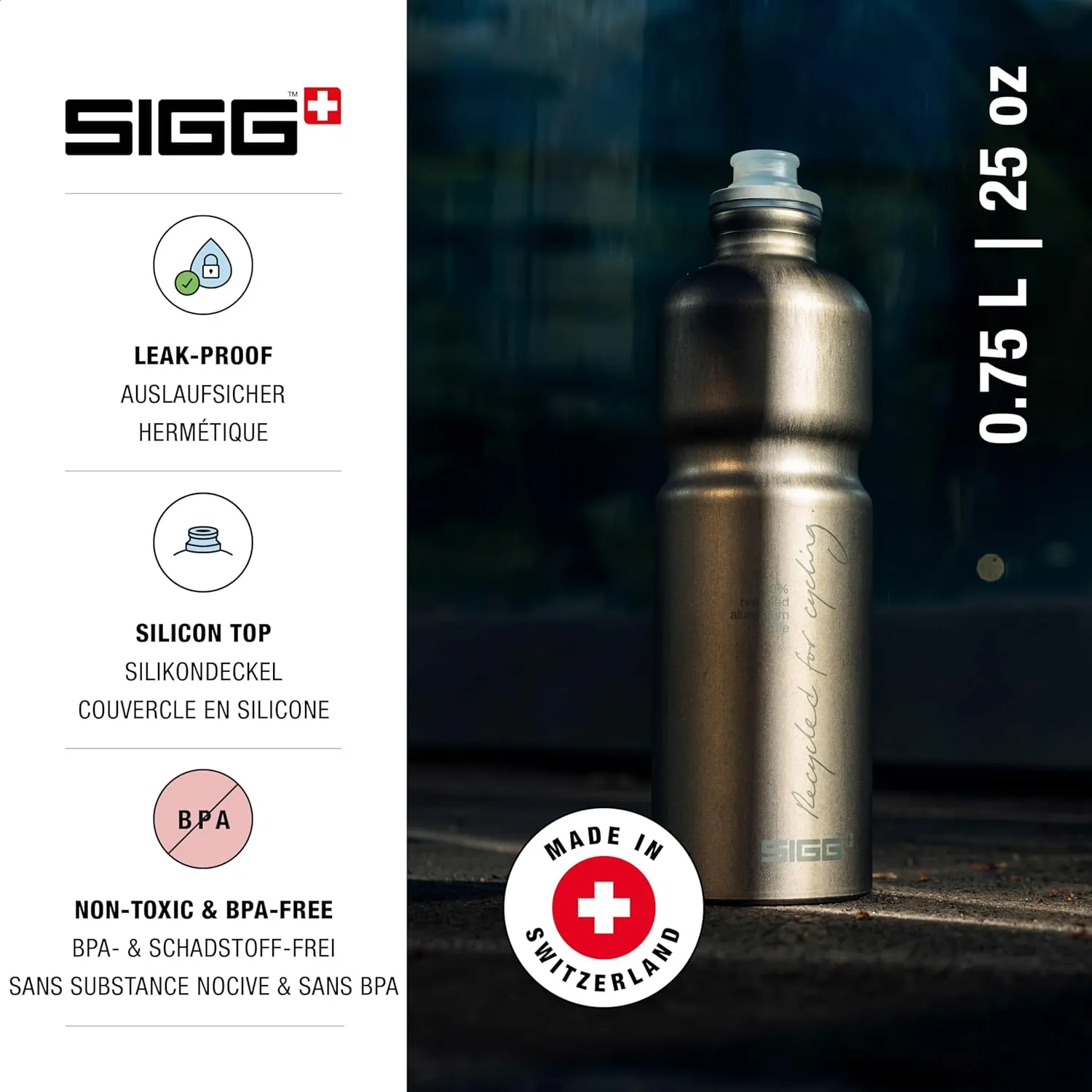 SIGG - PCR Aluminum Water Bottle - Move MyPlanet - Smoked Pearl - Leakproof - Lightweight - BPA Free - 25 Oz