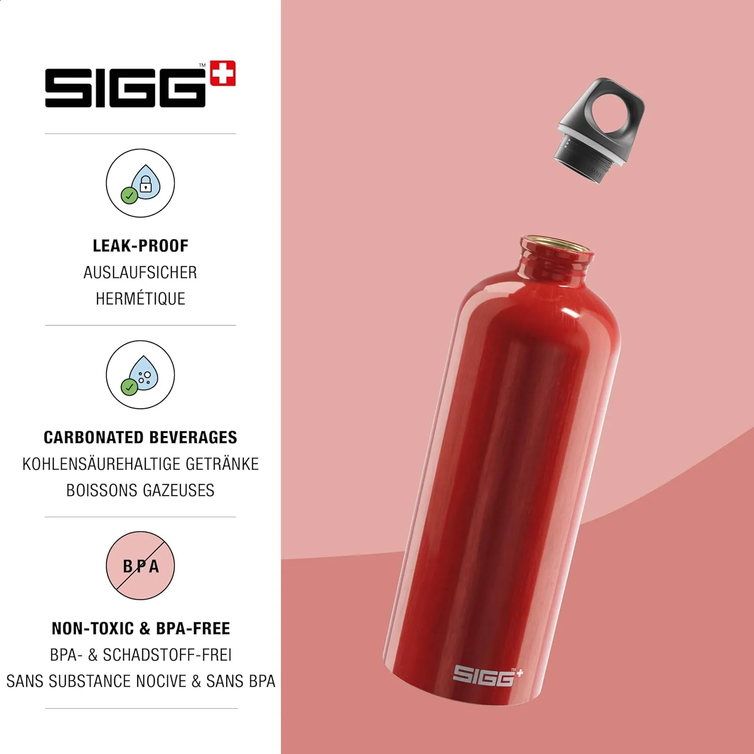 SIGG - Recycled Metal Water Bottle - Traveller - Made in Switzerland - Carbonated Drinks - BPA-Free - 34 Oz