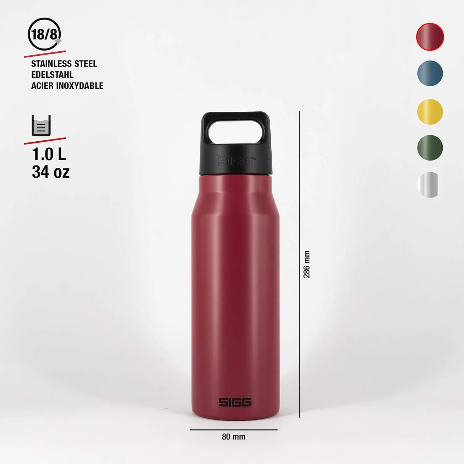 SIGG - Reusable Water Bottle - Explorer Magenta - Leakproof, BPA Free - 18/8 Stainless Steel - 34 Oz