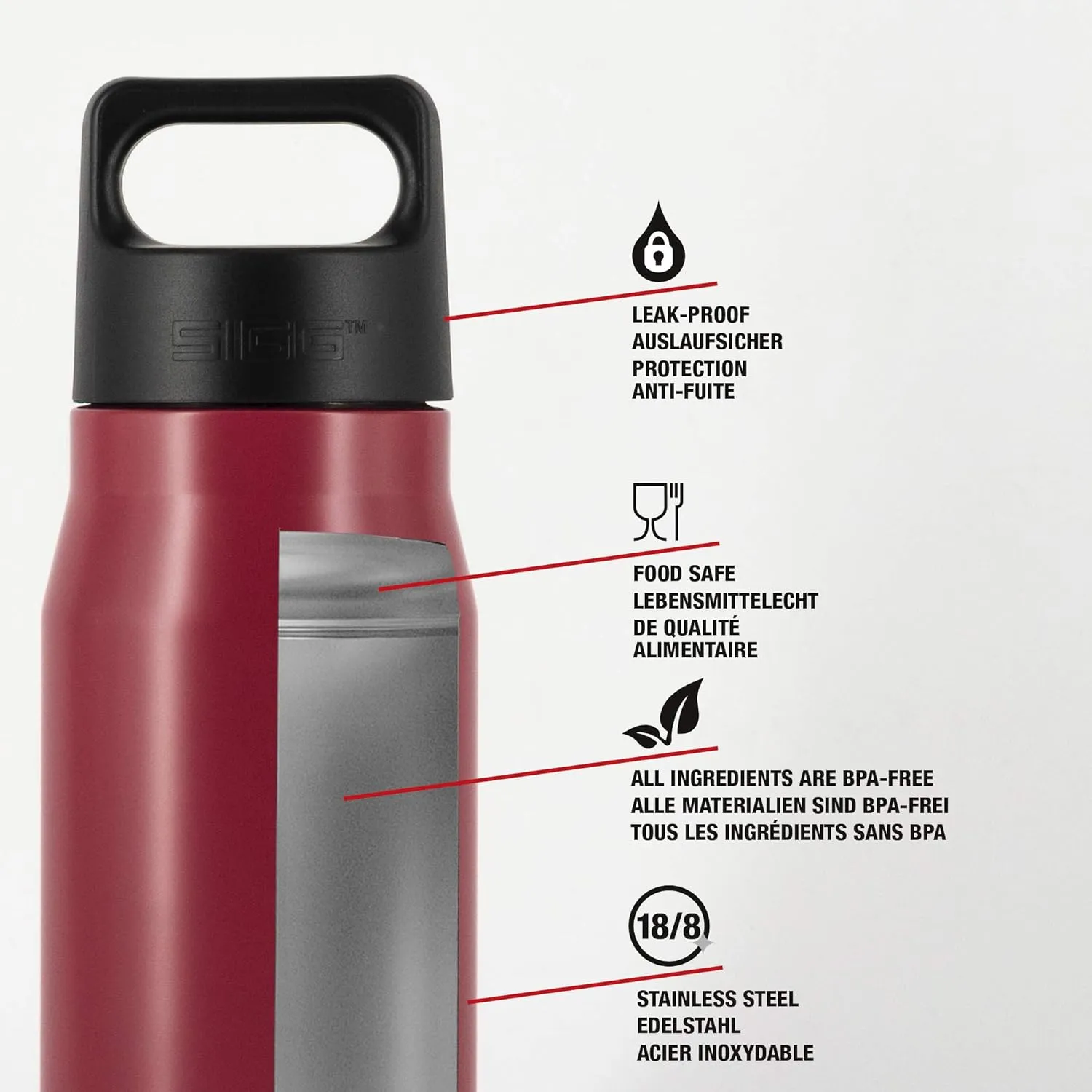 SIGG - Reusable Water Bottle - Explorer Magenta - Leakproof, BPA Free - 18/8 Stainless Steel - 34 Oz