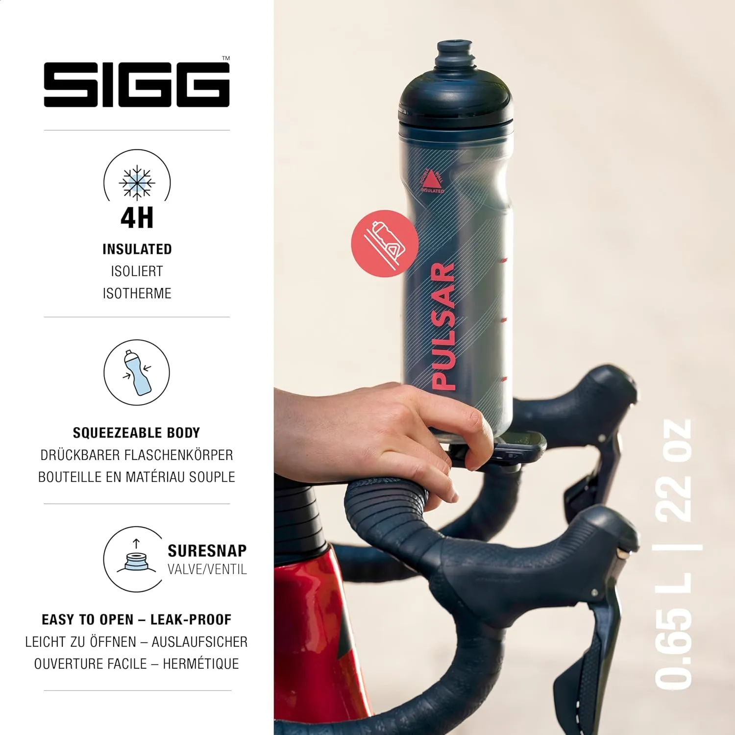 SIGG - Soft Bike Water Bottle - Pulsar Therm Night - Insulated - Squeezable - Dishwasher Safe - Lightweight - Leakproof - BPA Free - 22 Oz