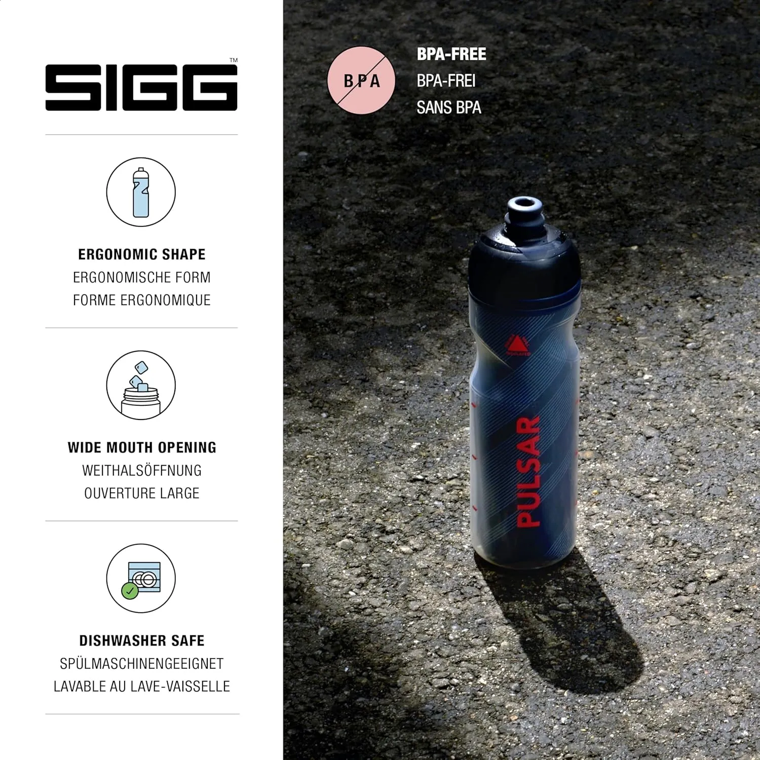 SIGG - Soft Bike Water Bottle - Pulsar Therm Night - Insulated - Squeezable - Dishwasher Safe - Lightweight - Leakproof - BPA Free - 22 Oz