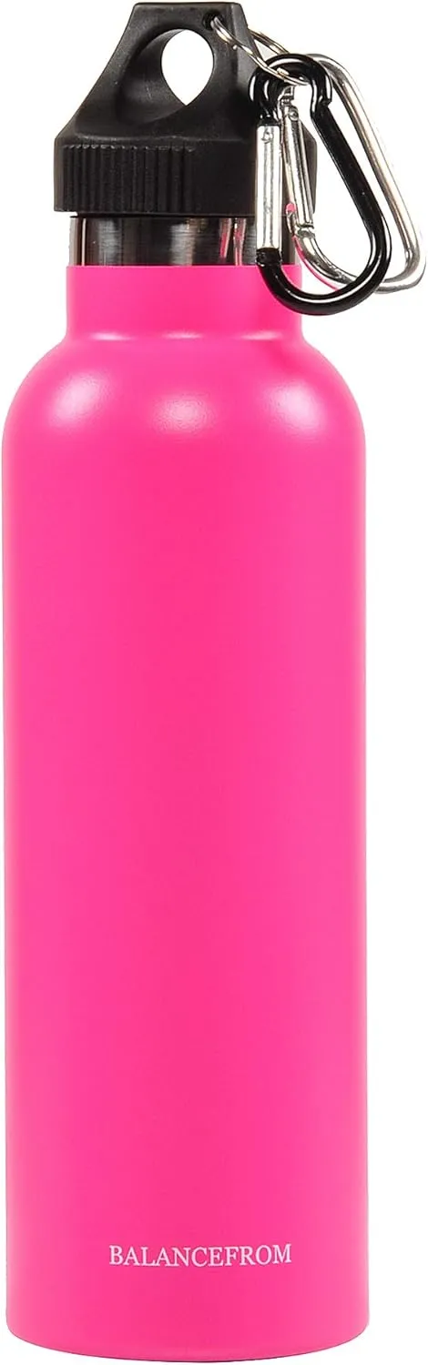 Signature Fitness Double-Wall Vacuum Insulated Stainless Steel Water Bottle, 3 Caps Included, Multiple Colors and Sizes