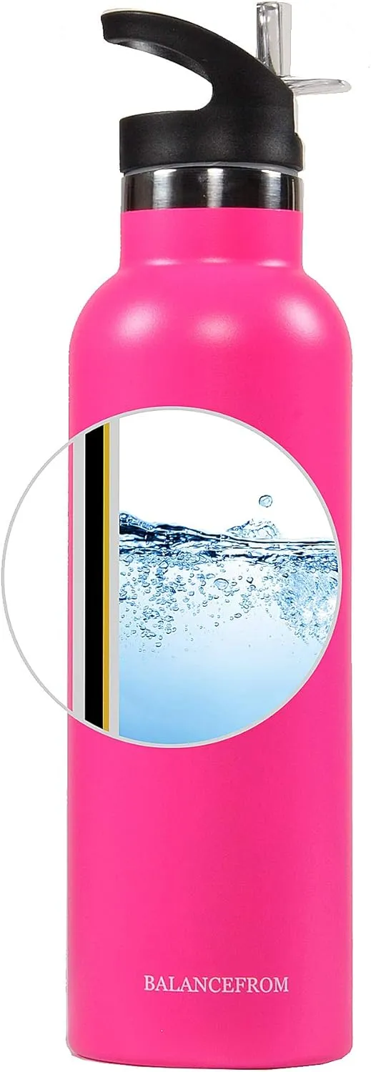 Signature Fitness Double-Wall Vacuum Insulated Stainless Steel Water Bottle, 3 Caps Included, Multiple Colors and Sizes