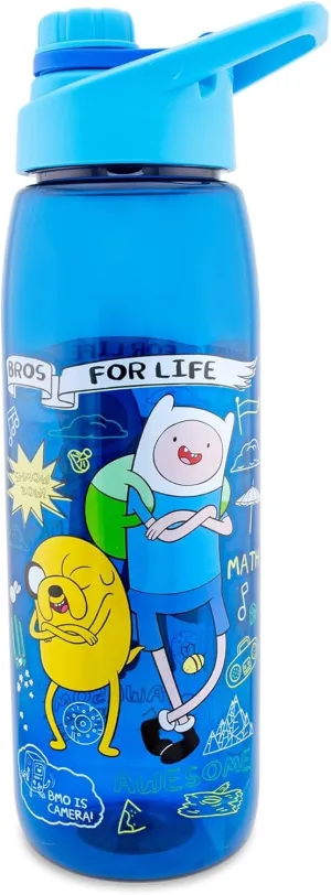 Silver Buffalo Adventure Time Bros For Life Water Bottle With Screw-Top Handle Lid | Large Plastic Sports Jug | Holds 28 Ounces