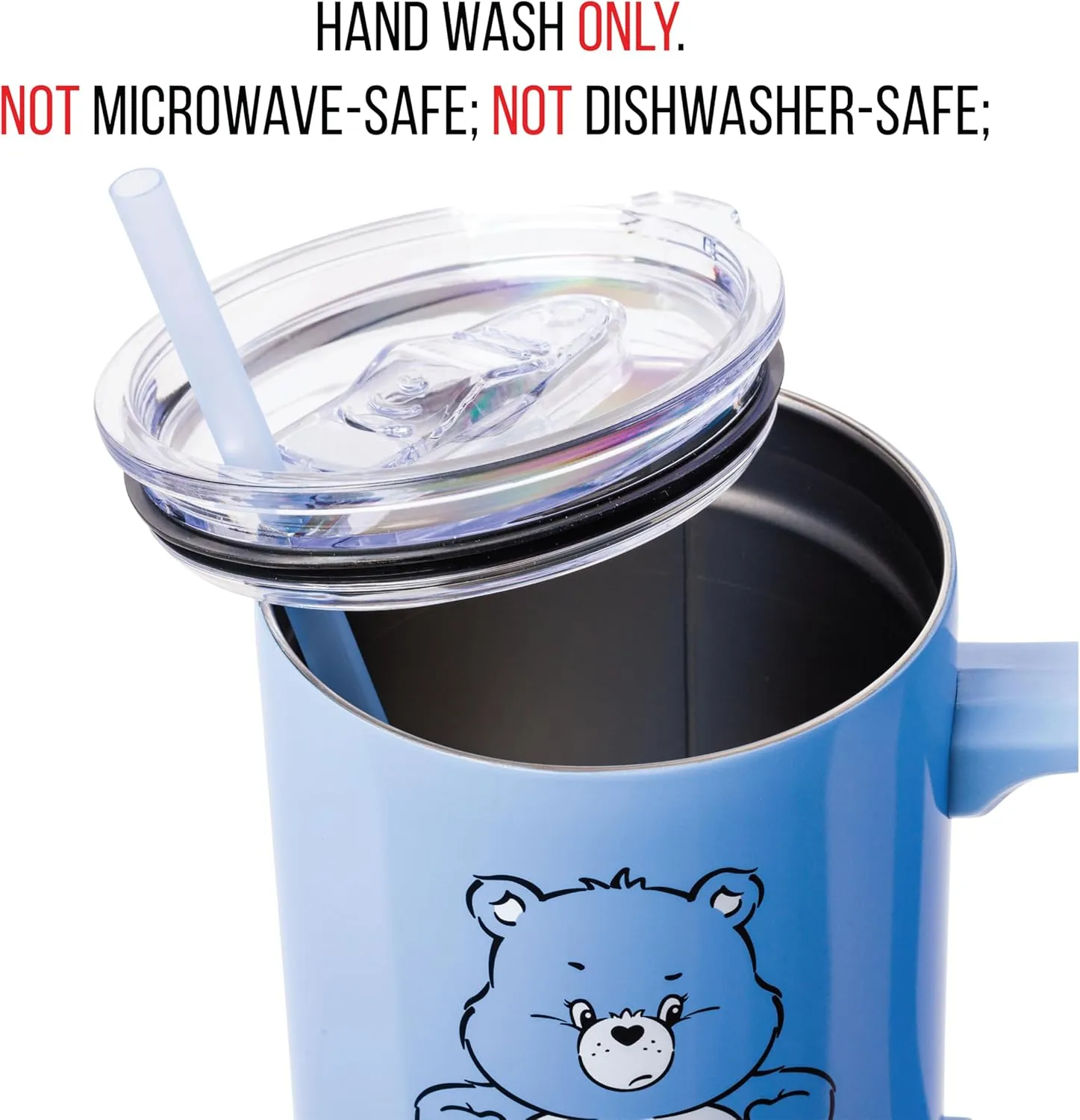 Silver Buffalo Care Bears Grumpy Bear Like I Care Stainless Steel Tumbler with Handle and Straw, Fits in Standard Cup Holder, 40 Ounces