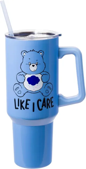 Silver Buffalo Care Bears Grumpy Bear Like I Care Stainless Steel Tumbler with Handle and Straw, Fits in Standard Cup Holder, 40 Ounces
