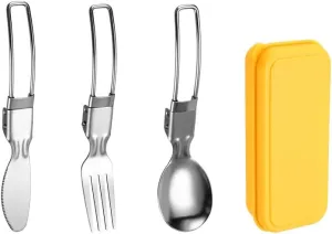 Silverware Flatware Cutlery Set, 3/12/18/24/30/36 Pcs 304 Stainless Steel Folding Cutlery Knife, Fork And Spoon Set For Outdoor Picnic Camping Portable Cutlery Foldable Spoon(12 Piece set fo