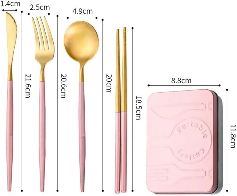 Silverware Flatware Cutlery Set, 4-piece Set Of 304 Stainless Steel Portuguese Detachable Assembled Tableware Travel Foldable Portable Knife, Fork, Spoon And Chopsticks(Black Gold)