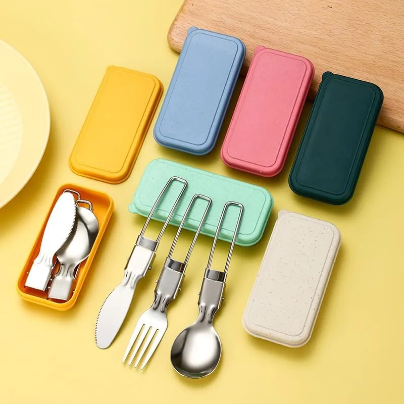 Silverware Set, 3/12/18/24/30/36 Pieces 304 Stainless Steel Folding Tableware Knife, Fork And Spoon Set Outdoor Picnic Camping Portable Tableware Foldable Spoon(Green,18 Piece set for 6)