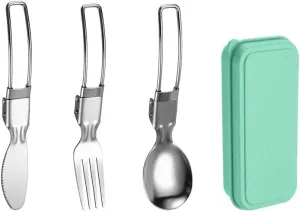 Silverware Set, 3/12/18/24/30/36 Pieces 304 Stainless Steel Folding Tableware Knife, Fork And Spoon Set Outdoor Picnic Camping Portable Tableware Foldable Spoon(Green,18 Piece set for 6)