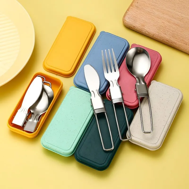 Silverware Set, 3/12/18/24/30/36 Pieces 304 Stainless Steel Folding Tableware Knife, Fork And Spoon Set Outdoor Picnic Camping Portable Tableware Foldable Spoon(Green,18 Piece set for 6)