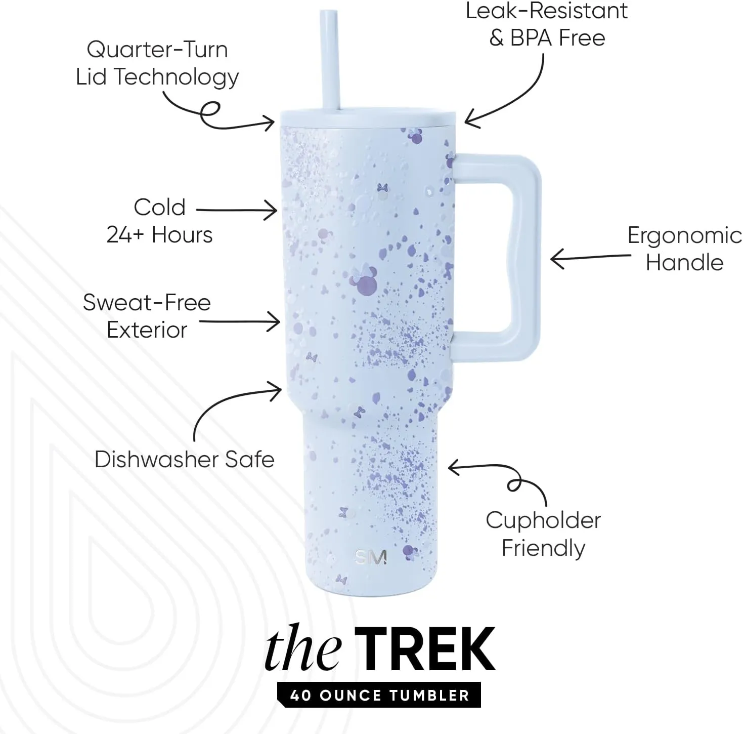 Simple Modern Disney 40 oz Tumbler with Handle & Straw Lid | Insulated Reusable Stainless Steel Water Bottle Travel Mug | Gifts for Women Men Him Her | Trek Collection | 40oz | Minnie Specktacular