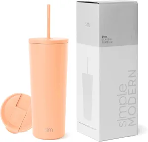 Simple Modern Insulated Tumbler with Lid and Straw | Iced Coffee Cup Reusable Stainless Steel Water Bottle Travel Mug | Gifts for Women Men Her Him | Classic Collection | 24oz | Bellini
