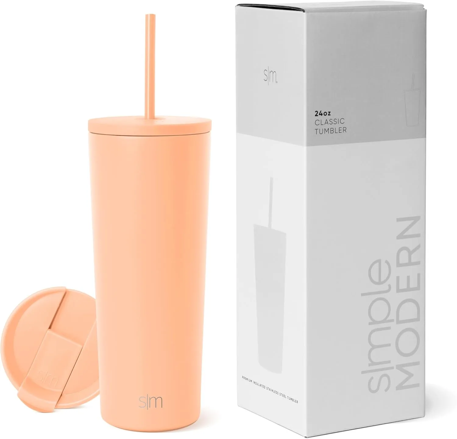 Simple Modern Insulated Tumbler with Lid and Straw | Iced Coffee Cup Reusable Stainless Steel Water Bottle Travel Mug | Gifts for Women Men Her Him | Classic Collection | 24oz | Bellini