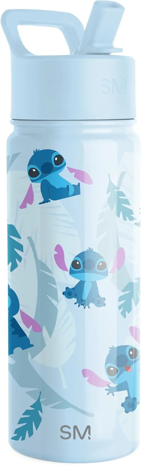 Simple Modern Kids Summit Water Bottle with Straw Lid | Disney Stitch 18oz Stainless Steel Cup Insulated Tumbler for Girls, Boys, School | Tropical Stitch