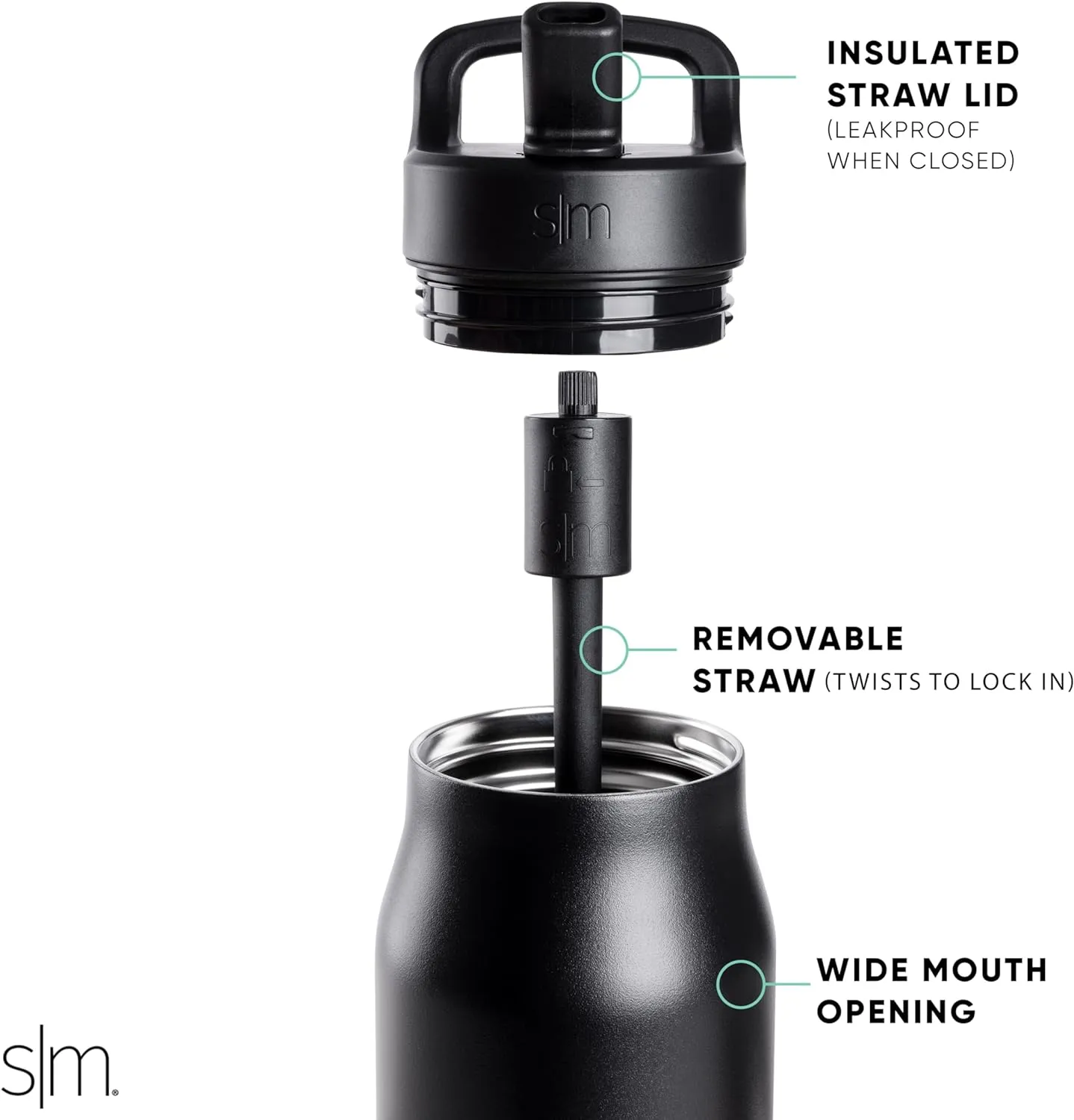 Simple Modern Water Bottle with Straw lid | Insulated Stainless Steel Thermos | Reusable Travel Water Bottles for Gym & Sports | Leak Proof & BPA Free | Mesa Collection | 34oz, Midnight Black