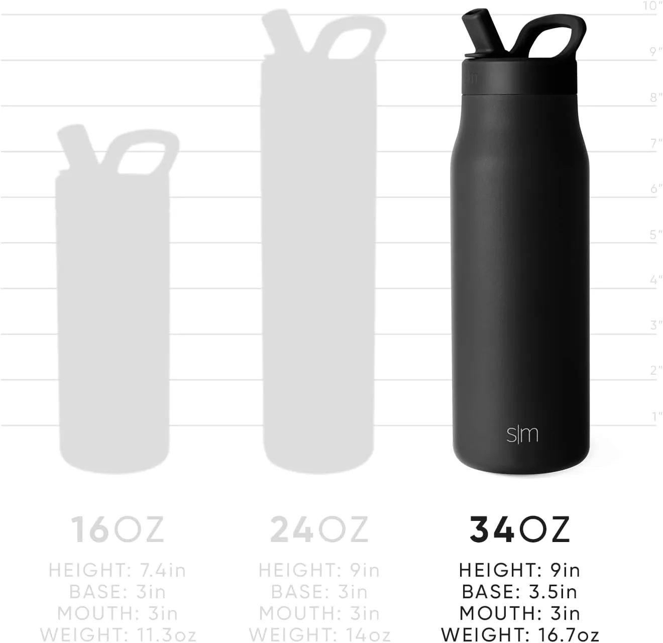 Simple Modern Water Bottle with Straw lid | Insulated Stainless Steel Thermos | Reusable Travel Water Bottles for Gym & Sports | Leak Proof & BPA Free | Mesa Collection | 34oz, Midnight Black