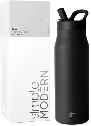 Simple Modern Water Bottle with Straw lid | Insulated Stainless Steel Thermos | Reusable Travel Water Bottles for Gym & Sports | Leak Proof & BPA Free | Mesa Collection | 34oz, Midnight Black