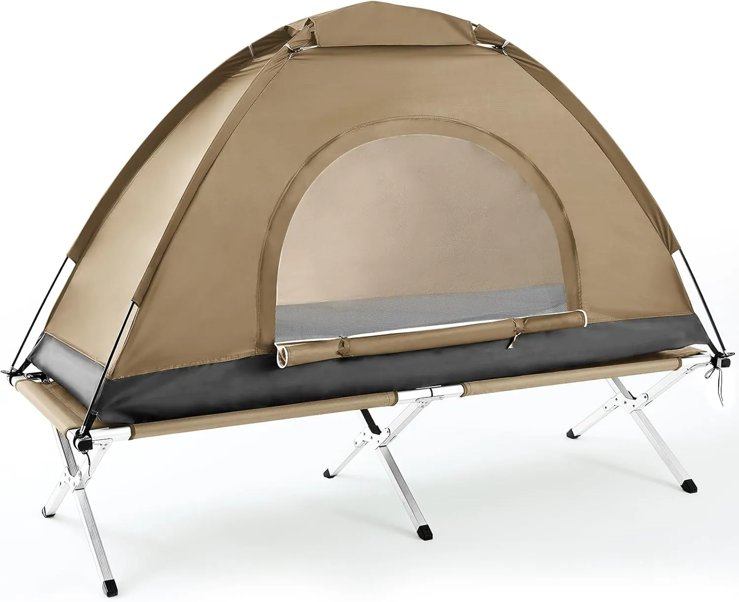 Single Person Camping Tent Cot, 75''l x 25''w x 16. 5'' H Portable Cots for Adults Ultralight 1 Person Cot Tent Folding Bed with Storage Bag for Outdoor Hiking Travel Home Picnic(Khaki)