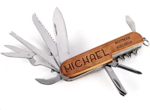 Single, Personalized Pocket Knife - 8 Function Multi-tool Custom Engraved Pocket Knife - 12 Fonts - Groomsman Gifts for Wedding, Bachelor Party - Groomsmen Proposal Gifts
