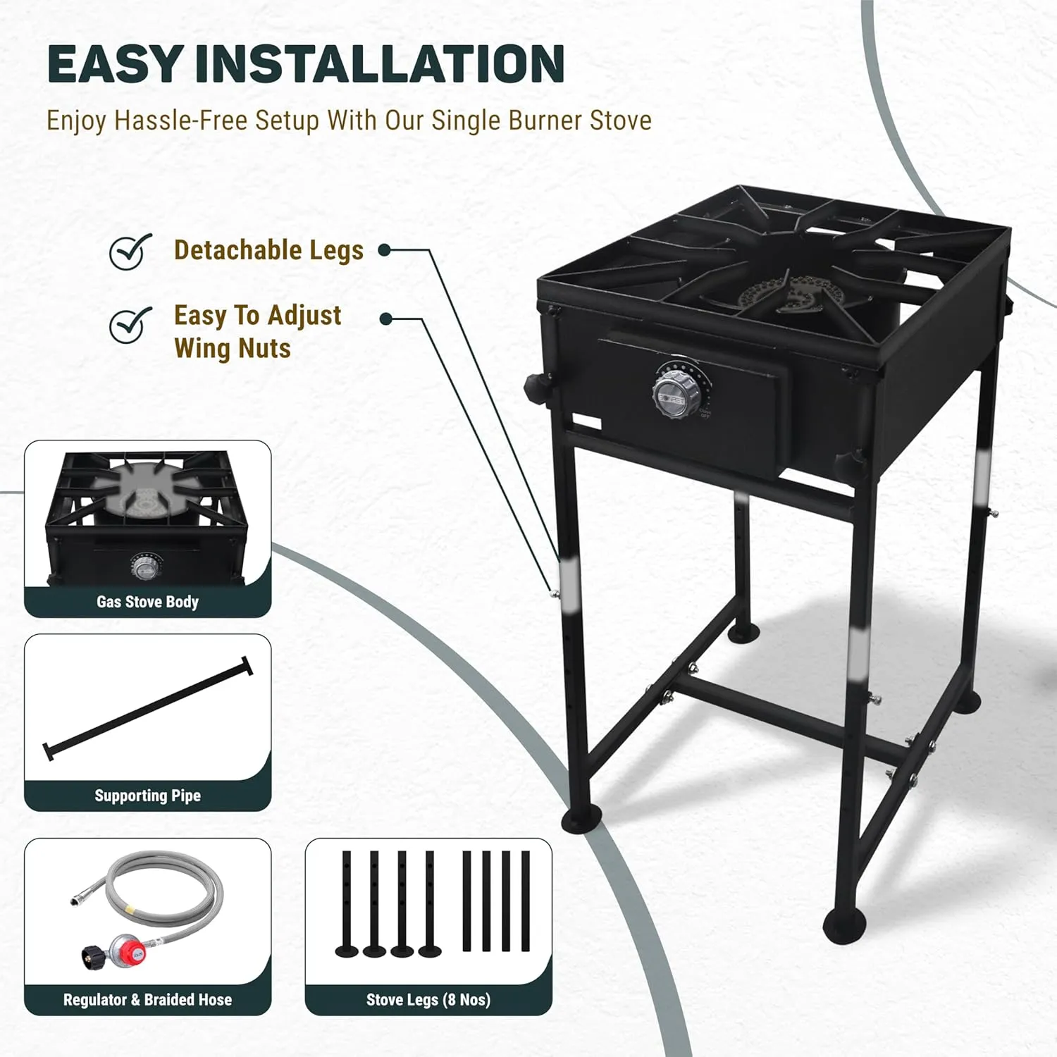 Single Propane Burner stove - 1,30,000 High btu Propane Burner Camping stove, Steel Single burner propane stove with CSA Approved 0-20 PSI regulator & hose for brewing, boiling & making maple syrup