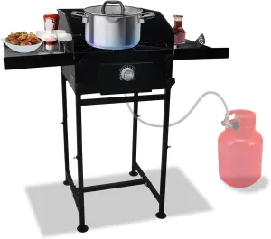 Single Propane Burner Stove -1,30,000 High btu Propane Burner Camping Stove with Dual Side Shelf & Wind Panel- Steel Single Burner Propane Stove with CSA-approved 0-20 PSI regulator & hose pipe.