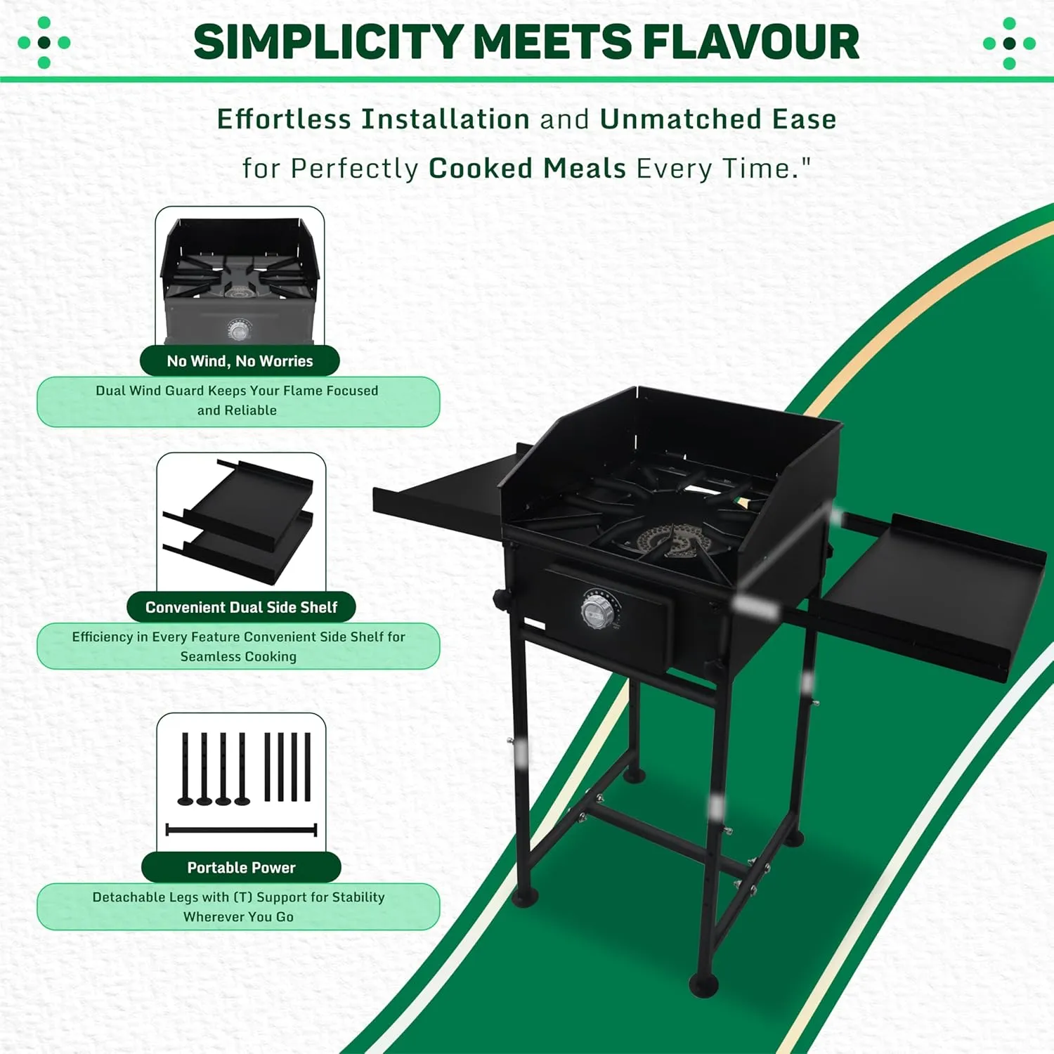 Single Propane Burner Stove -1,30,000 High btu Propane Burner Camping Stove with Dual Side Shelf & Wind Panel- Steel Single Burner Propane Stove with CSA-approved 0-20 PSI regulator & hose pipe.
