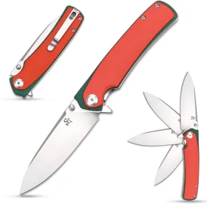 Sitivien ST127 Folding Knife,D2 blade G10 Handle Ball Bearings Pivot EDC Tool Knife with Reversible Deep Carry Clip for Outdoor Camping Hiking(Red)