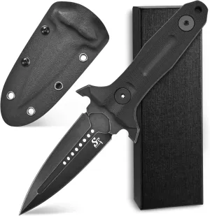 Sitivien ST15 Fixed Blade Knife DC53 Black Stonewashed Steel Blade G10 Handle Full Tang Camping Knife for Outdoor, Tactical, Survival and EDC (Black)