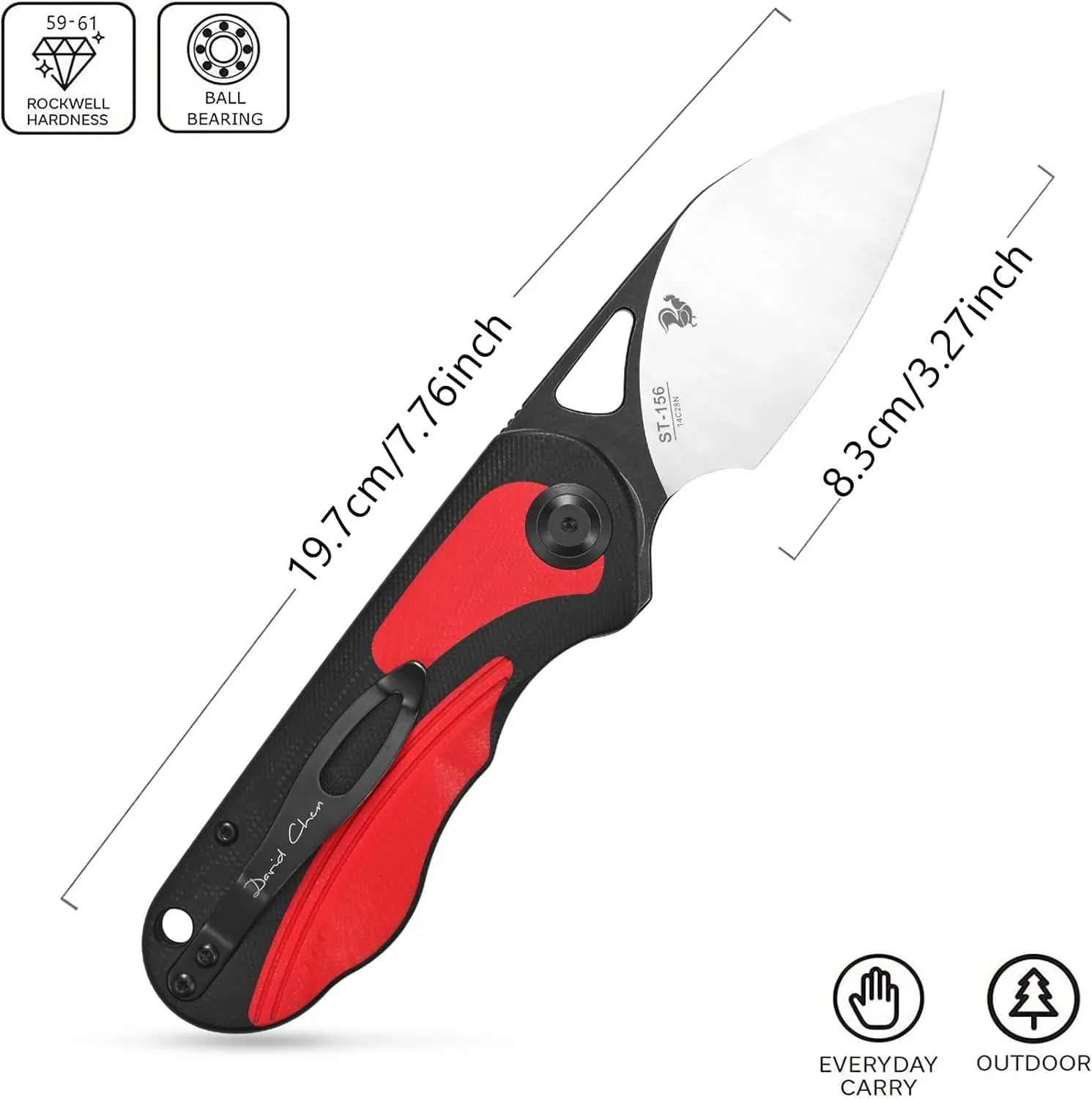 Sitivien ST156 Pocket Folding Knife, Sandvik 14C28N Steel Blade with G10 Handle,Chinese Zodiac Series EDC Tool Knifes for Camping Hiking Survival Fishing(Red)