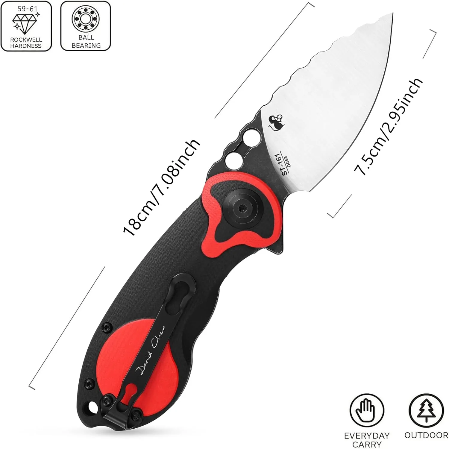Sitivien ST161 Folding Pocket Knife,DC53 Steel Blade with G10 Handle Chinese Zodiac Series EDC Tool Knife for Camping,Hiking,Hunting,Fishing(Red)