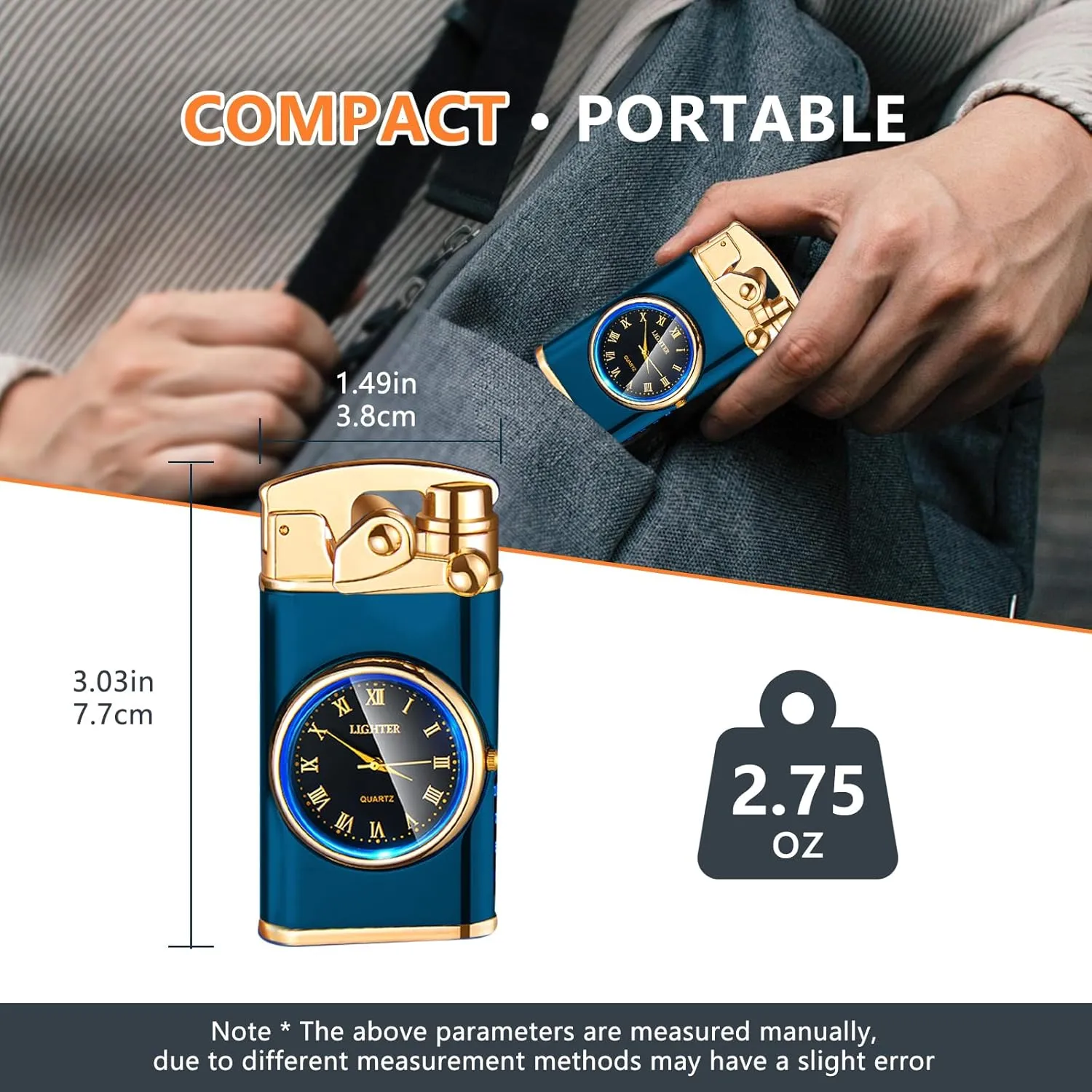 SKRFIRE Electric Plasma Electric Arc Lighter, Windproof Lighters, Metal Lighter Luminous Real Watch dial LED Lighting (Blue)