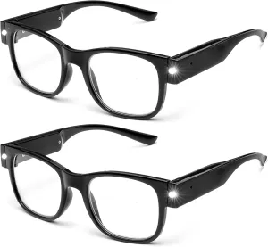 SKYWAY 2pack Reading Glasses Lighted Rechargeable Bright LED Readers with Lights Eyewear Clear Vision Unisex（2.5X）
