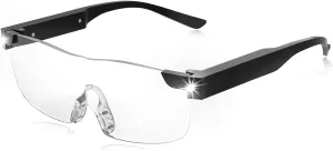 SKYWAY Magnifying Glasses with Light, 160% LED Lighted Rechargeable Magnifier Eyeglasses for Reading Hobbies and Close Work Hands Free