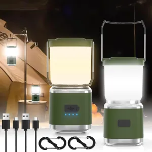 Small Camping Lantern Rechargeable -4inch, 2000LM LED Camping Lights Lantern with Redlight&20Hours Runtime& Stepless Dimming, Hurricane Emergency Lights for Power Outages, Waterproof Camping Lamp,2pcs